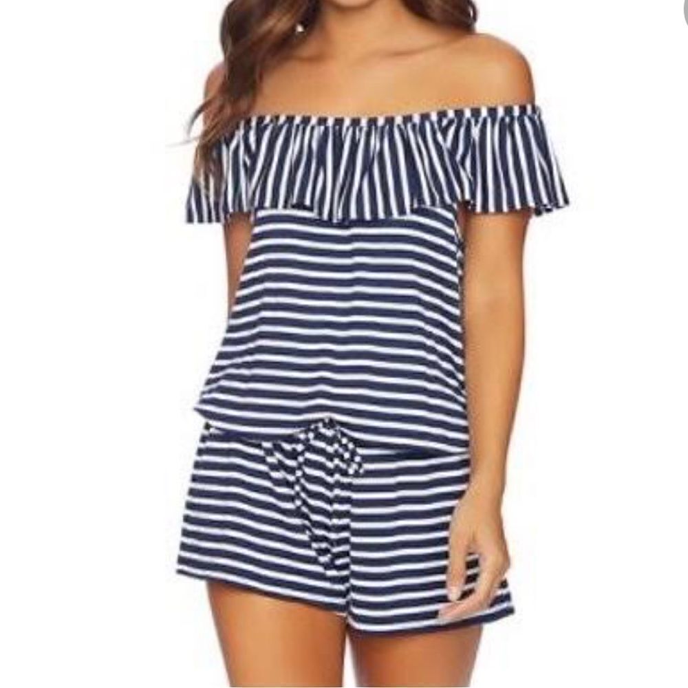 Splendid Striped Off-the-Shoulder Romper size medium